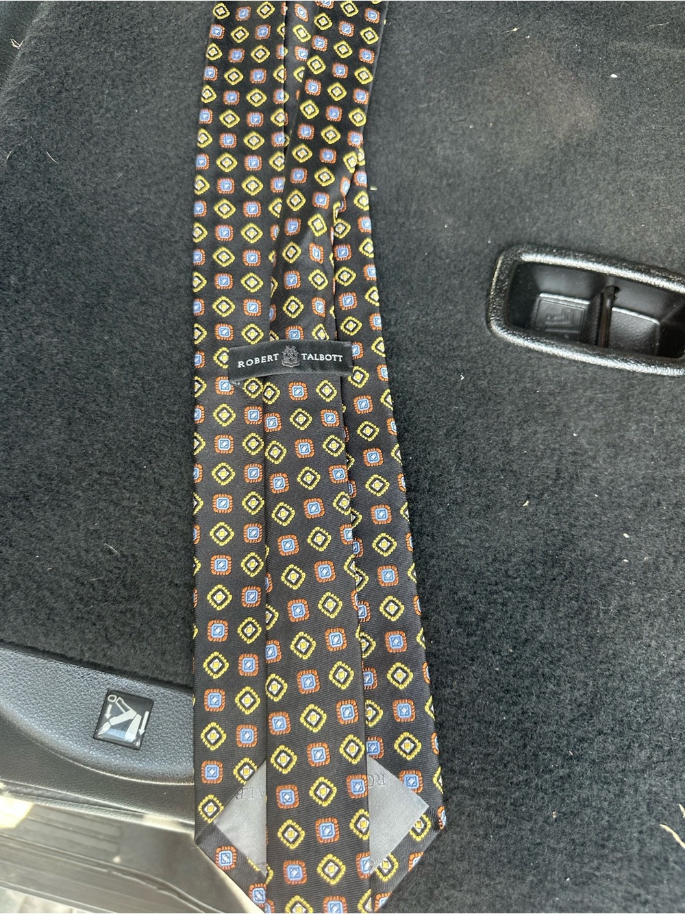 Robert Talbott Black Silk Tie with Yellow and Blue Medallions